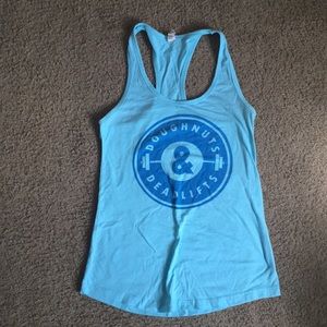Doughnuts and Deadlifts teal racerback tank Size M